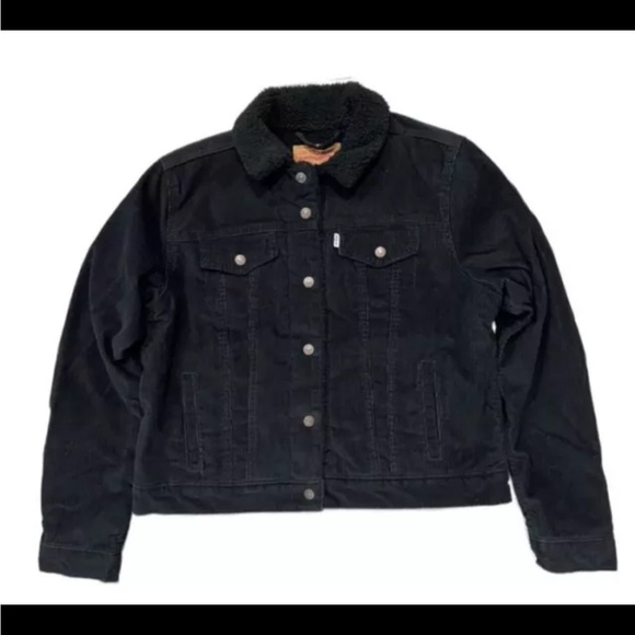 Levi's Black Corduroy Sherpa Lined Trucker Jacket Mens XL - Picture 1 of 12